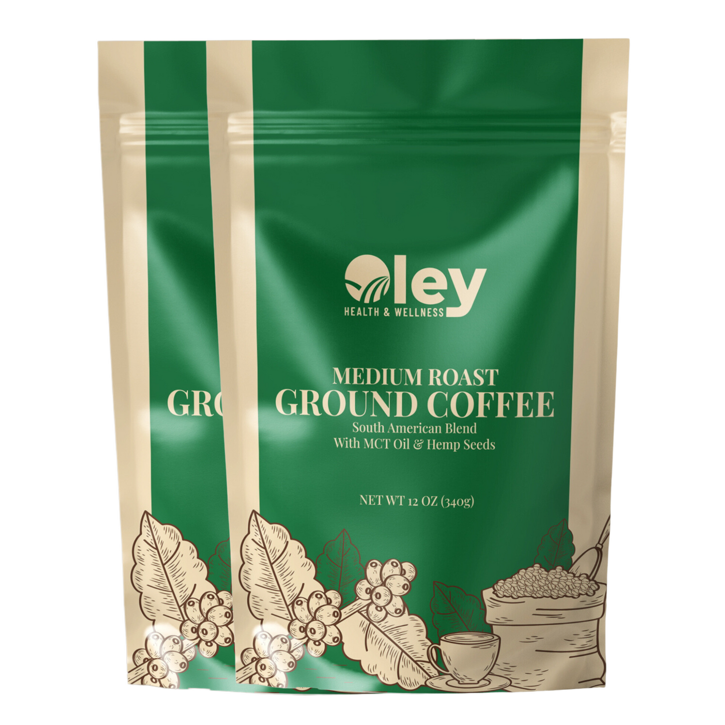 Medium Roast Ground Coffee with MCT Oil & Hemp Seeds - Low Acidity