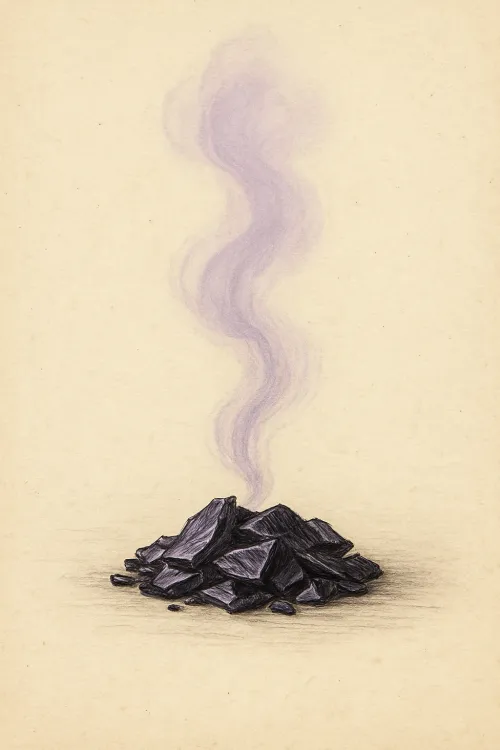 Iodine crystals (violet-black, subliming to purple vapor) — vintage scientific illustration